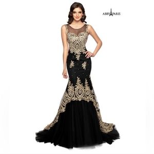 Lucci Lu Abby Paris Long Mermaid Crystal Embellished Lace Prom Gown Style 95147